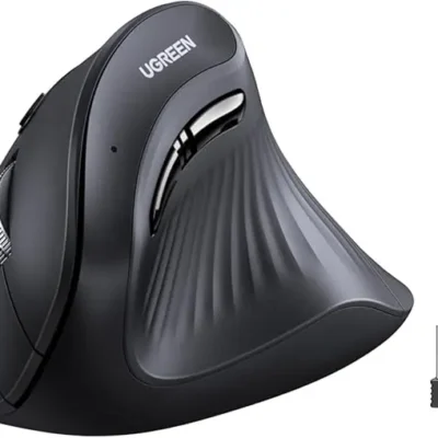 UGREEN Multi-Mode Vertical Mouse – Ergonomic 57° Angle, Dual Wireless (Bluetooth + 2.4G), 4000 DPI Adjustable – Mac & Windows Compatible
