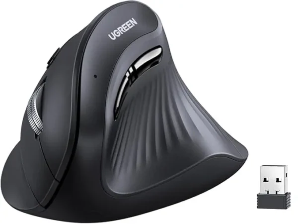 UGREEN Multi-Mode Vertical Mouse – Ergonomic 57° Angle, Dual Wireless (Bluetooth + 2.4G), 4000 DPI Adjustable – Mac & Windows Compatible