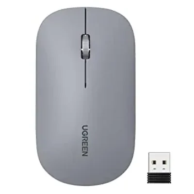 UGREEN Ultra Slim Wireless Mouse – 4000 DPI, Silent USB Receiver, Portable Design – Light Gray