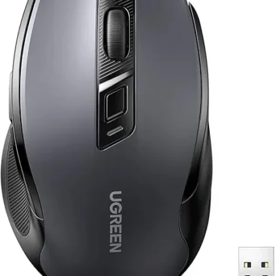 UGREEN Ergonomic Wireless Mouse – 2.4G & Bluetooth, Silent Click, Adjustable 4000 DPI, 18-Month Battery – Full-Size Design