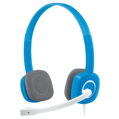 Logitech H150 Stereo Headset – Dual 3.5mm Jacks, Noise-Cancelling Mic, In-Line Controls, Stereo Audio – For PC with Separate Audio & Mic Ports – Blue