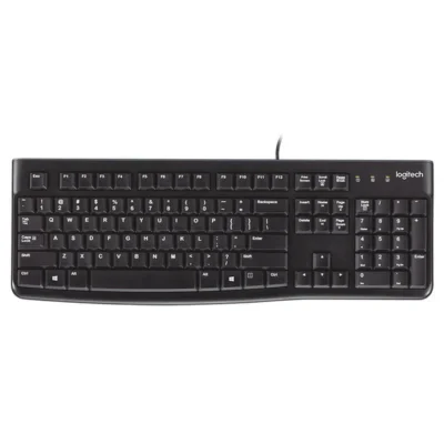 Logitech K120 USB Wired Keyboard – Spill-Resistant, Low-Profile Keys, Full-Size Layout with Number Pad – Plug & Play for Windows/Linux