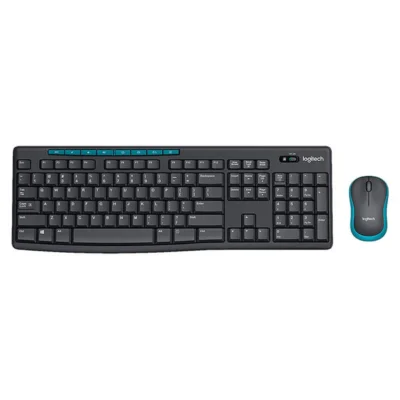 Logitech MK275 Wireless Keyboard & Mouse Combo – 2.4GHz, Unifying Receiver, Long Battery Life – Black/Blue