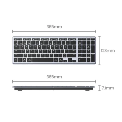 UGREEN Ultra Slim Wireless Keyboard – Dual Mode (Bluetooth 5.0 & 2.4GHz), Quiet Typing, Multi-Device Support, Ergonomic Design – Grey